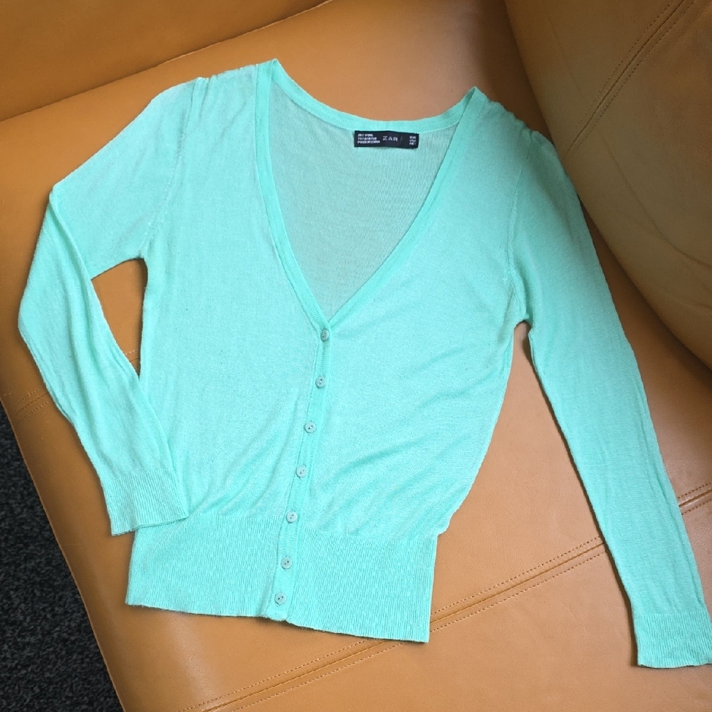 Mint Green Button-Up Cardigan